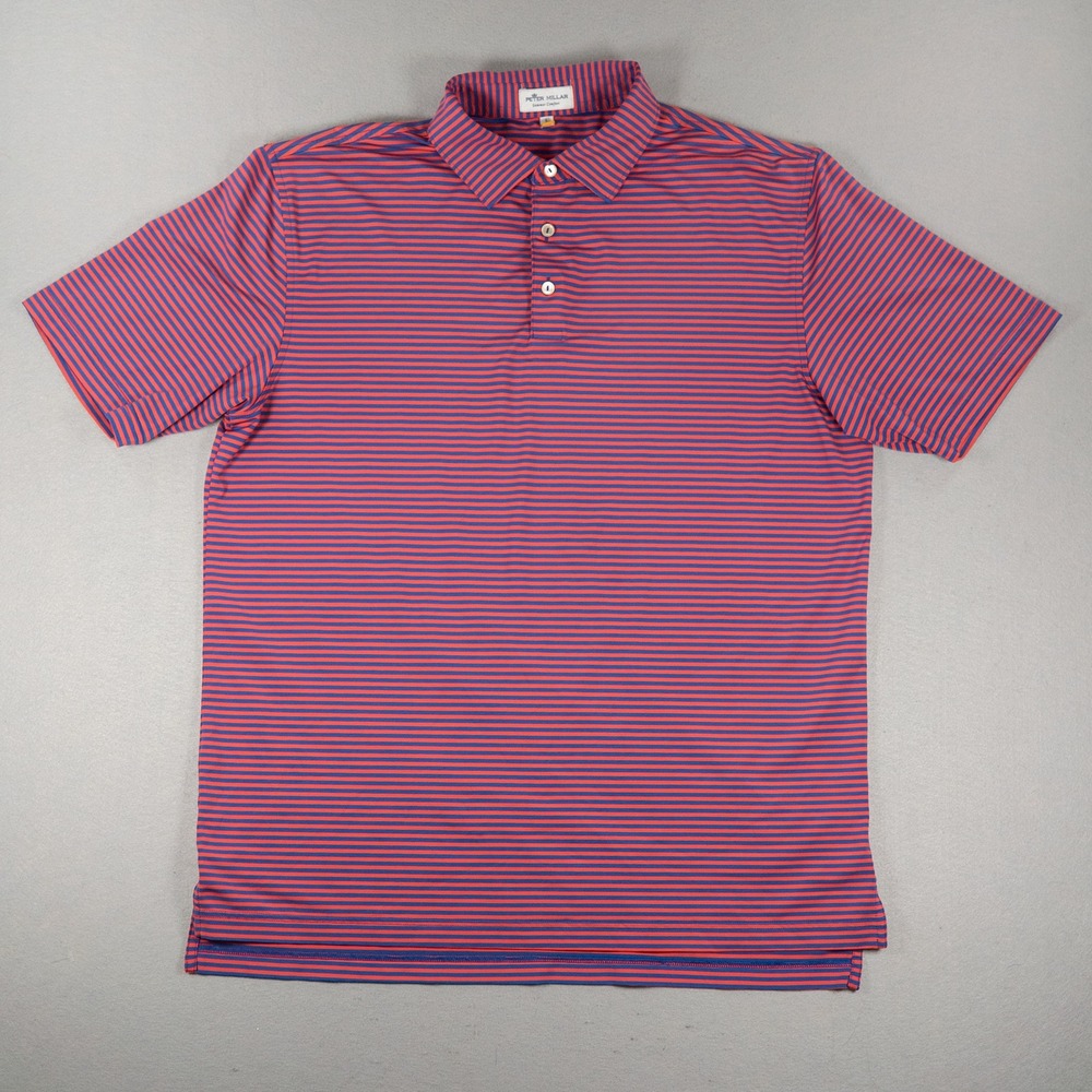 Peter Millar Mens Polo Summer Comfort Striped Short Sleeve Red Blue Size L